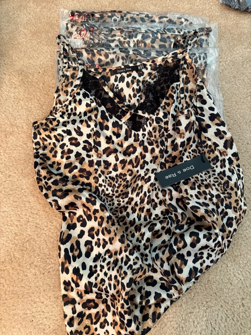 Doe & Rae Leopard-Print Satin Lace-Trim Cami - Brown & Black